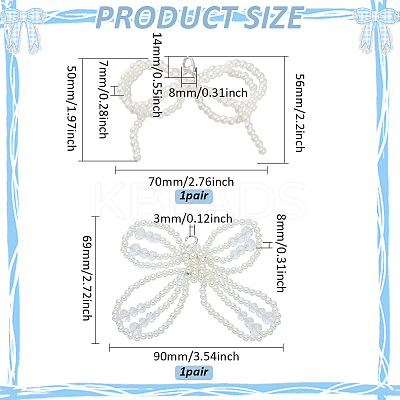 2 Pairs 2 Styles Bowknot ABS Imitation Pearl Shoe Lace Decorations DIY-FG0006-57-1