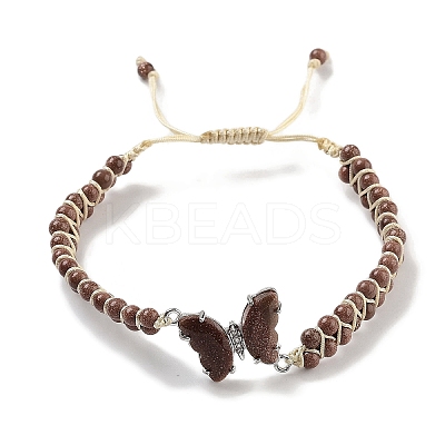 Synthetic Goldstone Braided Round Bead Bracelets BJEW-K251-06K-1