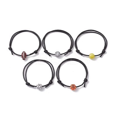 Sport Theme Acrylic Braided Bead Bracelet with Waxed Polyester Cords BJEW-JB10152-1