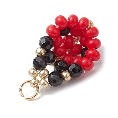 Glass Seed Beads Ladybird Pendants PALLOY-MZ00453-1