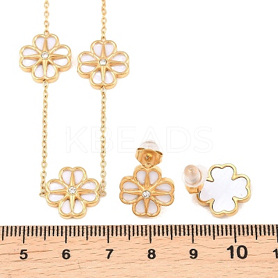 304 Stainless Steel with Resin Flower Link Chain Necklaces & Stud Earrings SJEW-Z005-02G-01-1