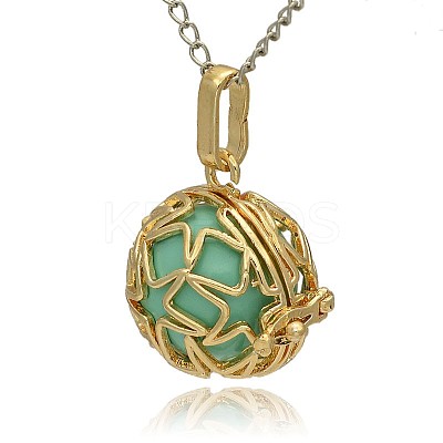 Golden Tone Brass Hollow Round Cage Pendants KK-J231-08G-1