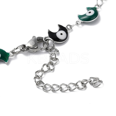 Moon with Evil Eye Enamel Link Chain Necklace NJEW-G117-02P-01-1