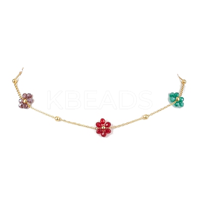 Glass Daisy Flower Beaded Necklace NJEW-JN04741-1