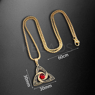 Viking Trinity Knot 304 Stainless Steel Red Cubic Zirconia Pendant Necklaces for Men FS-WG3DF62-02-1