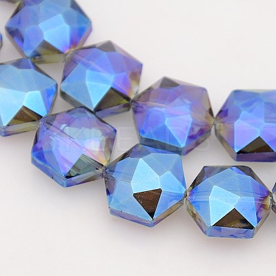 Hexagon Electroplate Full Rainbow Plated Glass Beads Strands X-EGLA-P015-F08-1