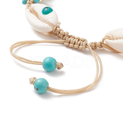 Natural Shell Evil Eye & Synthetic Turquoise(Dyed) Starfish Braided Bead Bracelet BJEW-TA00195-1