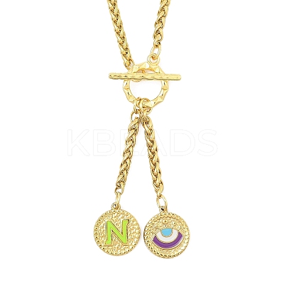 Ion Plating(IP) 304 Stainless Steel Green Yellow Enamel Letter & Eye Pendant Wheat Chain Necklaces STAS-Z102-01G-N-1