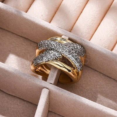 Brass Micro Pave Clear Cubic Zirconia Cuff Finger Rings for Women RJEW-C116-17G-1