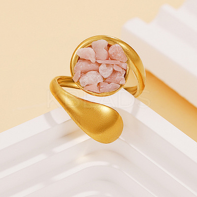 Natural Pink Opal Chip with 304 Stainless Steel Cuff Open Rings WG3F4EB-02-1