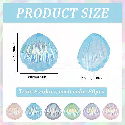 360Pcs 6 Colors  Rainbow Iridescent Plating Transparent Resin Decoden Cabochons RESI-SC0005-64-1