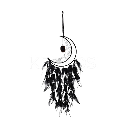 Moon Woven Net/Web with Feather Pendant Decoration HJEW-I013-07-1