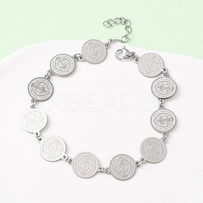 Religion 304 Stainless Steel Link Chain Bracelets for Women BJEW-F524-01P-1
