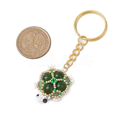 Handmade Glass Seed Beads & Green Aventurine Turtle Pendant Keychain KEYC-MZ00024-03-1