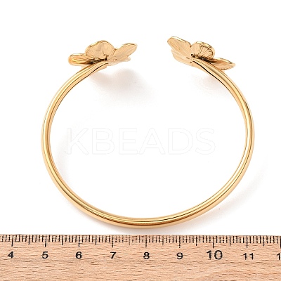 304 Stainless Steel Flower Cuff Bangles for Women BJEW-Z157-02G-01-1