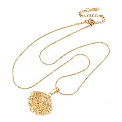 304 Stainless Steel Textured Shell Shape Pendant Snake Chain Necklaces for Women NJEW-F354-10G-1