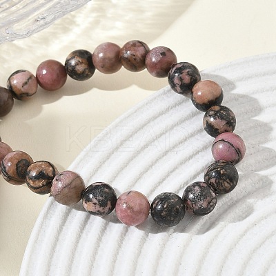 Natural Rhodonite Round Beaded Stretch Bracelets GG-CBA12F1-02A-01-1