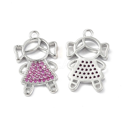 Brass Micro Pave Camellia Cubic Zirconia Pendants KK-E068-VF257-1