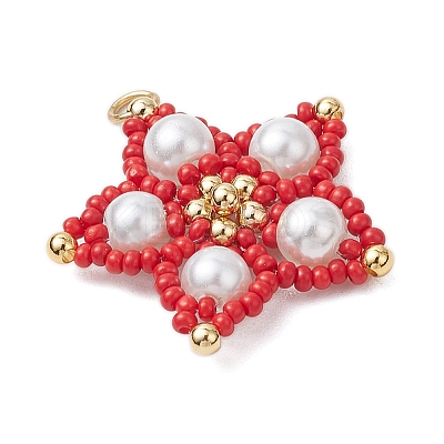 Glass Seed Beaded Star Pendants PALLOY-MZ00524-1