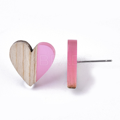 Transparent Resin & Wood Stud Earrings EJEW-N017-002A-D05-1