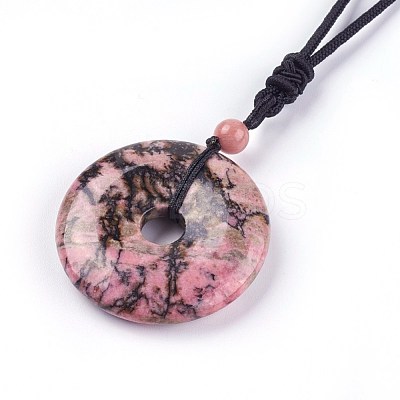 Adjustable Natural Rhodonite Pendant Necklaces NJEW-A125-C01-1