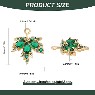 6Pcs 3 Colors Brass Micro Pave Cubic Zirconia Pendants KK-BC0010-52-1