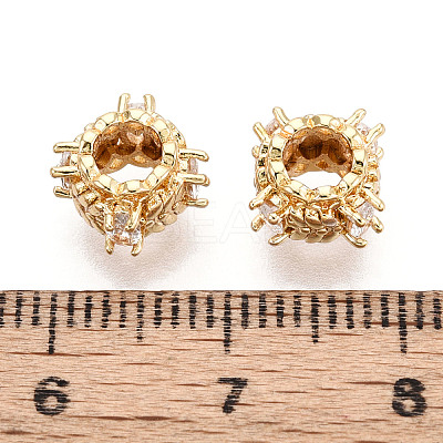 Brass Micro Pave Cubic Zirconia Rondelle European Beads KK-N275-01G-1