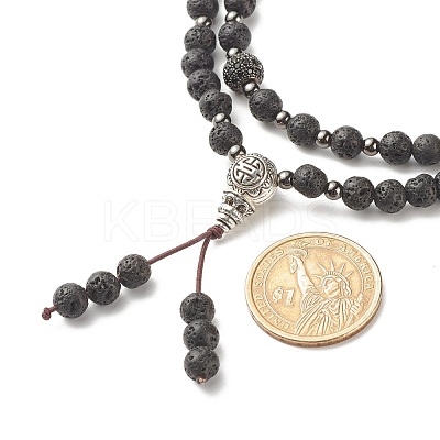 Natural Lava Rock & Cubic Zirconia Beaded Necklace NJEW-JN03760-1