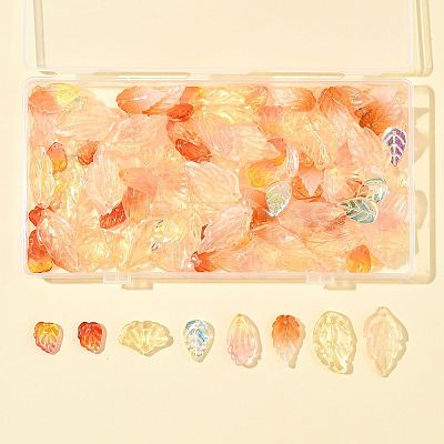 120Pcs 8 Styles Autumn Theme Two-Tone Transparent Glass Charms GLAA-FS0002-56-1
