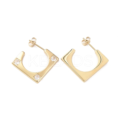 Ion Plating(IP) Cubic Zirconia Rectangle Stud Earrings EJEW-A097-01G-02-1