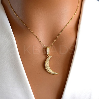 Moon Brass Micro Pave Clear Cubic Zirconia Pendant Necklaces FS-WGD2E00-01-1