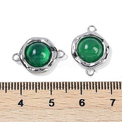 Brass Pave Natural Green Onyx Agate(Dyed & Heated) Flat Round Links Connector Charms KK-U043-45P-B-1