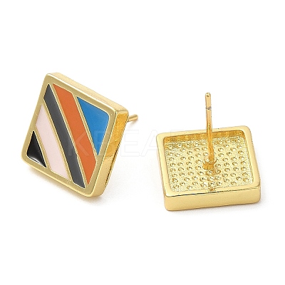 Rack Plating Brass Square Stud Earrings with Enamel EJEW-D061-31G-1