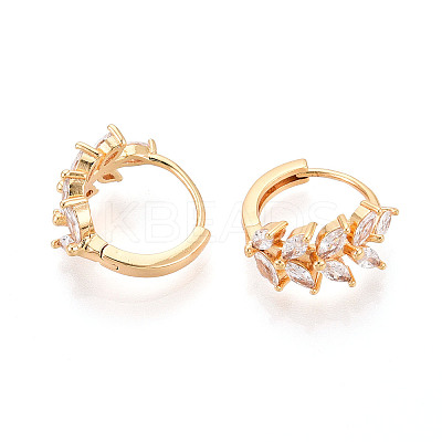 Brass Micro Pave Cubic Zirconia Leaf Hoop Earrings EJEW-T048-41B-G-1