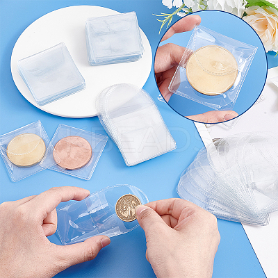 100Pcs 2 Styles Dustproof PVC Commemorative Coin Storage Envelope Bags for Jewelry ABAG-PH0001-49-1