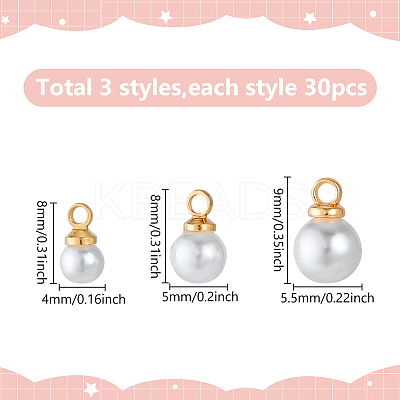 90Pcs 3 Style Plastic Imitation Pearl Pendants KK-BC0012-94-1
