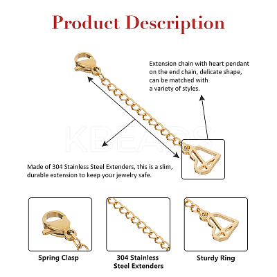 2Pcs 2 Styles 304 Stainless Steel Chain Extender STAS-FH0002-31G-1