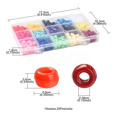 375Pcs 15 Colors Opaque Plastic Beads KY-FS0001-15-1