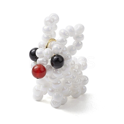 3D Glass Seed Beaded Rabbit Charms PALLOY-MZ00577-1