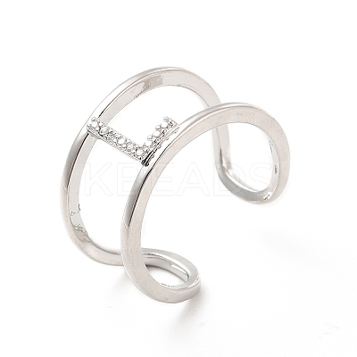 Clear Cubic Zirconia Initial Letter Open Cuff Ring RJEW-A012-01P-L-1