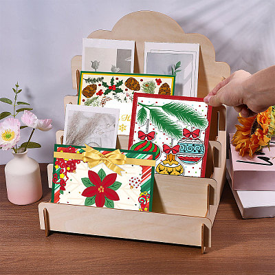 4-Tier Wood Greeting Card Display Riser Stands ODIS-WH0043-229-1