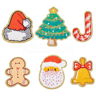 12Pcs 6 Style Christmas Theme Towel Embroidery Cloth Self Adhesive Patches PATC-FG0001-46-1