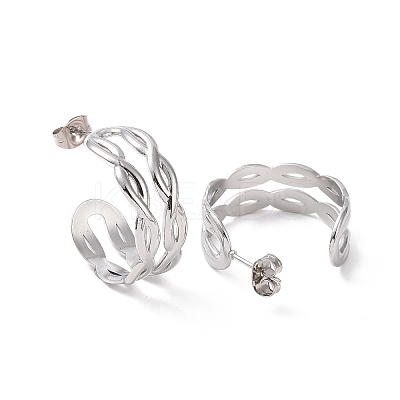 Non-Tarnish 304 Stainless Steel Double Layer C-shape Stud Earrings LS-EJEW-G326-01P-1