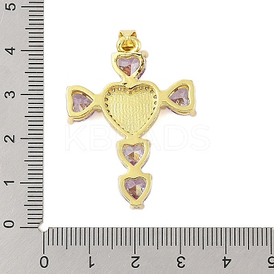Rack Plating Brass Micro Pave Cubic Zirconia Heart Shape Virgin Mary Cross Pendant KK-S380-44D-G-1