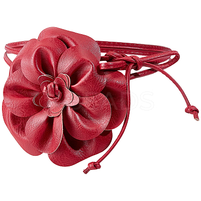 PU Leather Flower Knot Tie Waist Belts AJEW-GF0014-11B-1