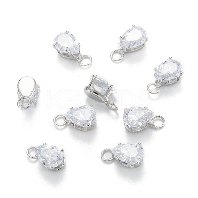 Brass Clear Cubic Zirconia Charms ZIRC-G170-13P-1