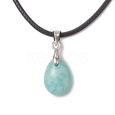 4Pcs 4 Styles Natural Labradorite & Amazonite & Rose Quartz & Amethyst Teardrop Pendant Necklaces NJEW-JN05229-1