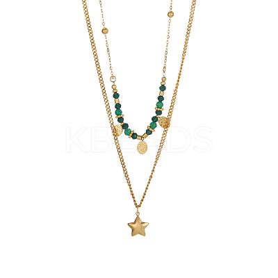 304 Stainless Steel & Glass Bead Double Layer Necklaces STAS-OY010-11G-1