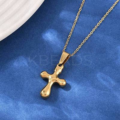 304 Stainless Steel Religion Cross Pendant Necklaces for Women NJEW-G176-02G-1