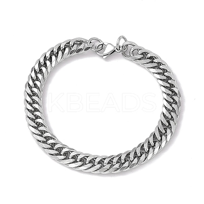 Tarnish Resistant 201 Stainless Steel Curb Chain Bracelet with 304 Stainless Steel Clasps for Men Women BJEW-M235-02E-P-1